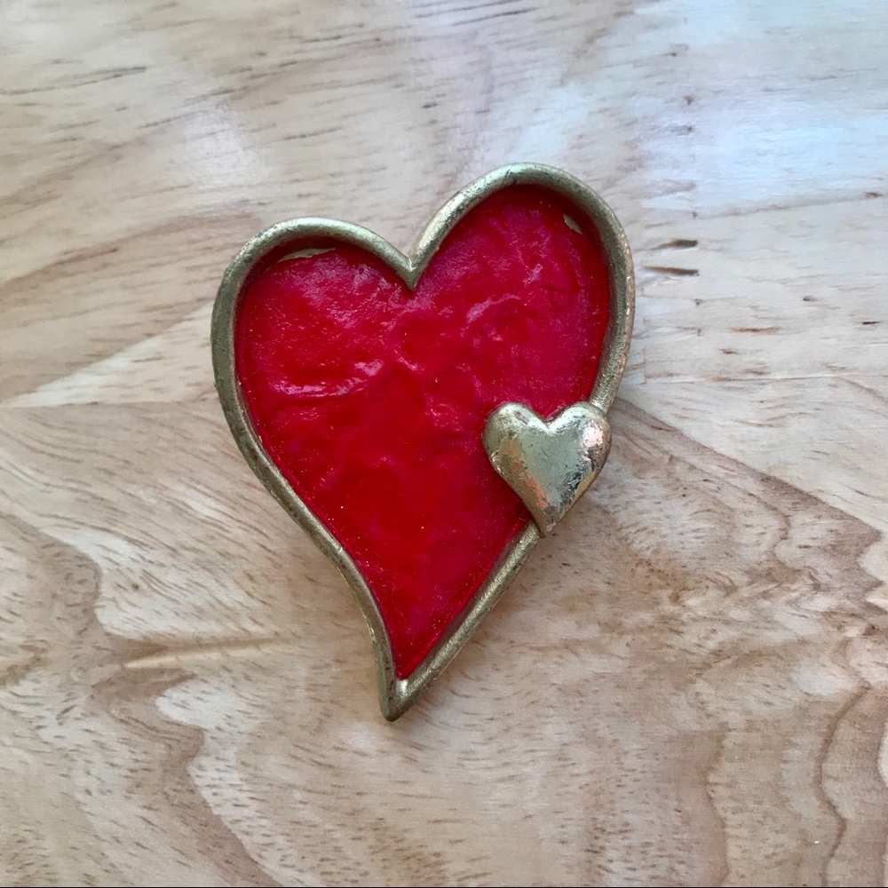 Vintage ❤️ Heart, Valentine, Love Pin - Red & Gold - Picture 6 of 6